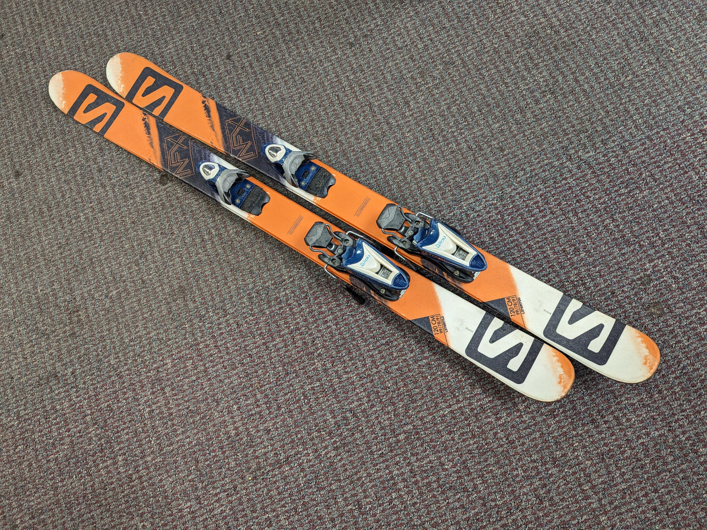 Salomon NFX Twin Tip Skis Look Bindings Size 120 Cm Color Orange Condition Used