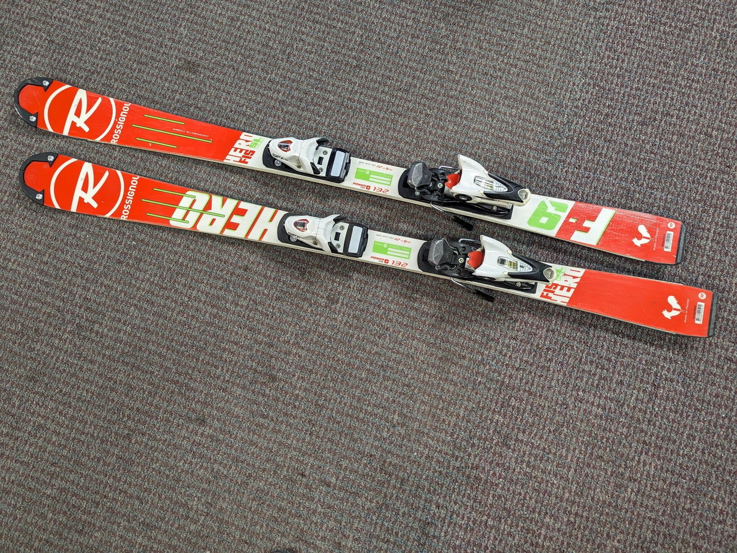 Rossignol Hero SL Pro Skis Look Bindings Size 132 Cm Color Orange Condition Used