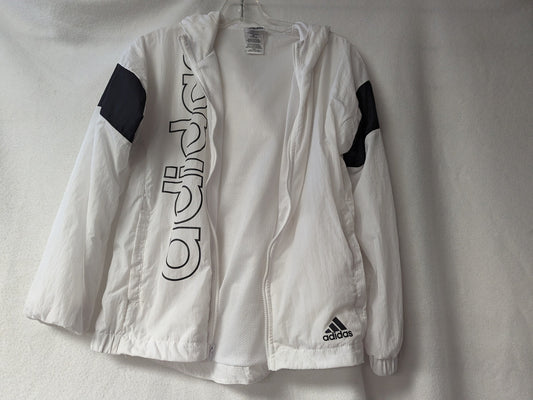 Adidas Hooded Warm up Jacket Coat Size Youth Medium Color White Condition Used