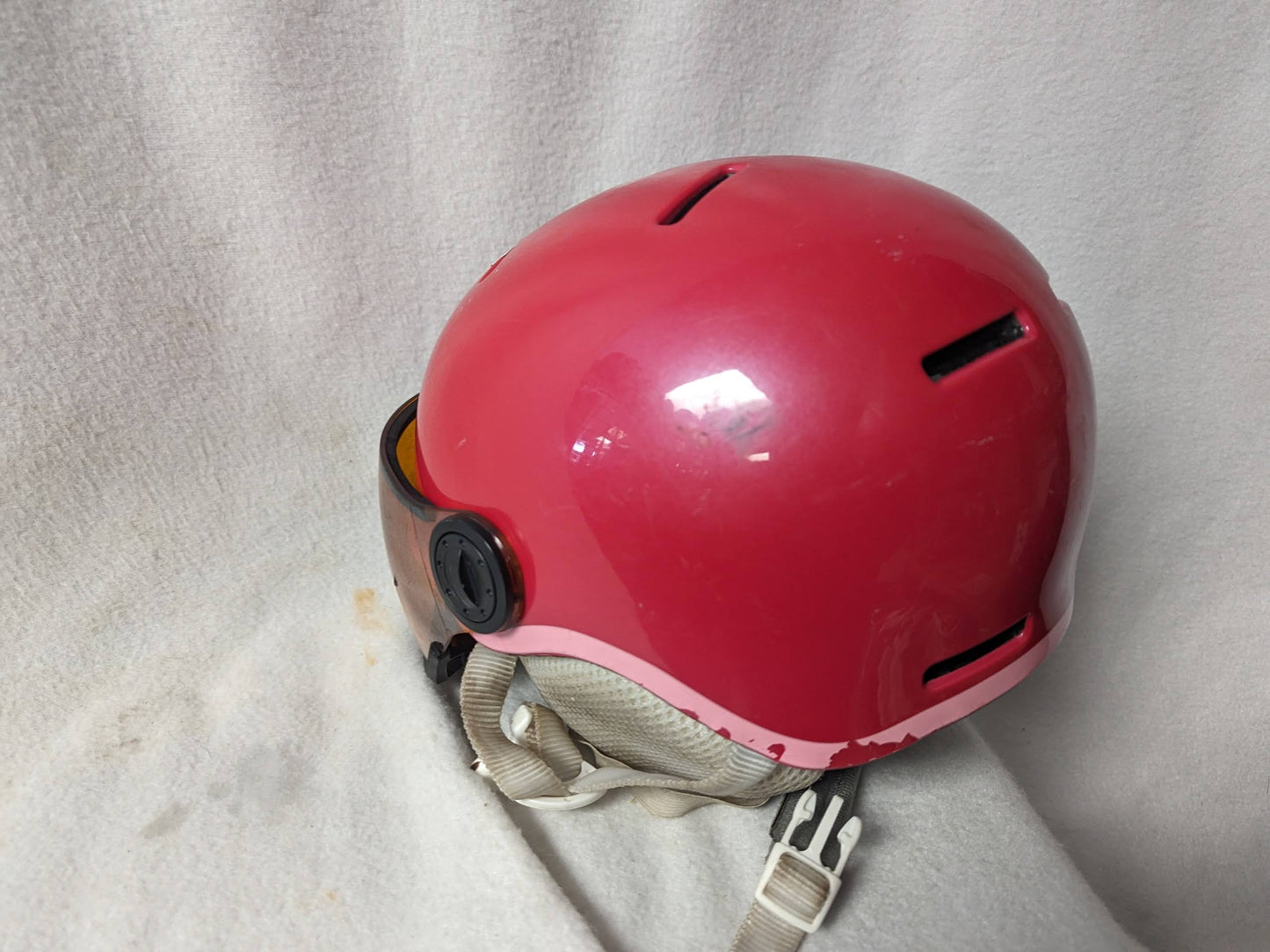 Salomon Vented Ski/Snowboard Helmet with Goggles attached Size Kid Small Color Pink Condition Used