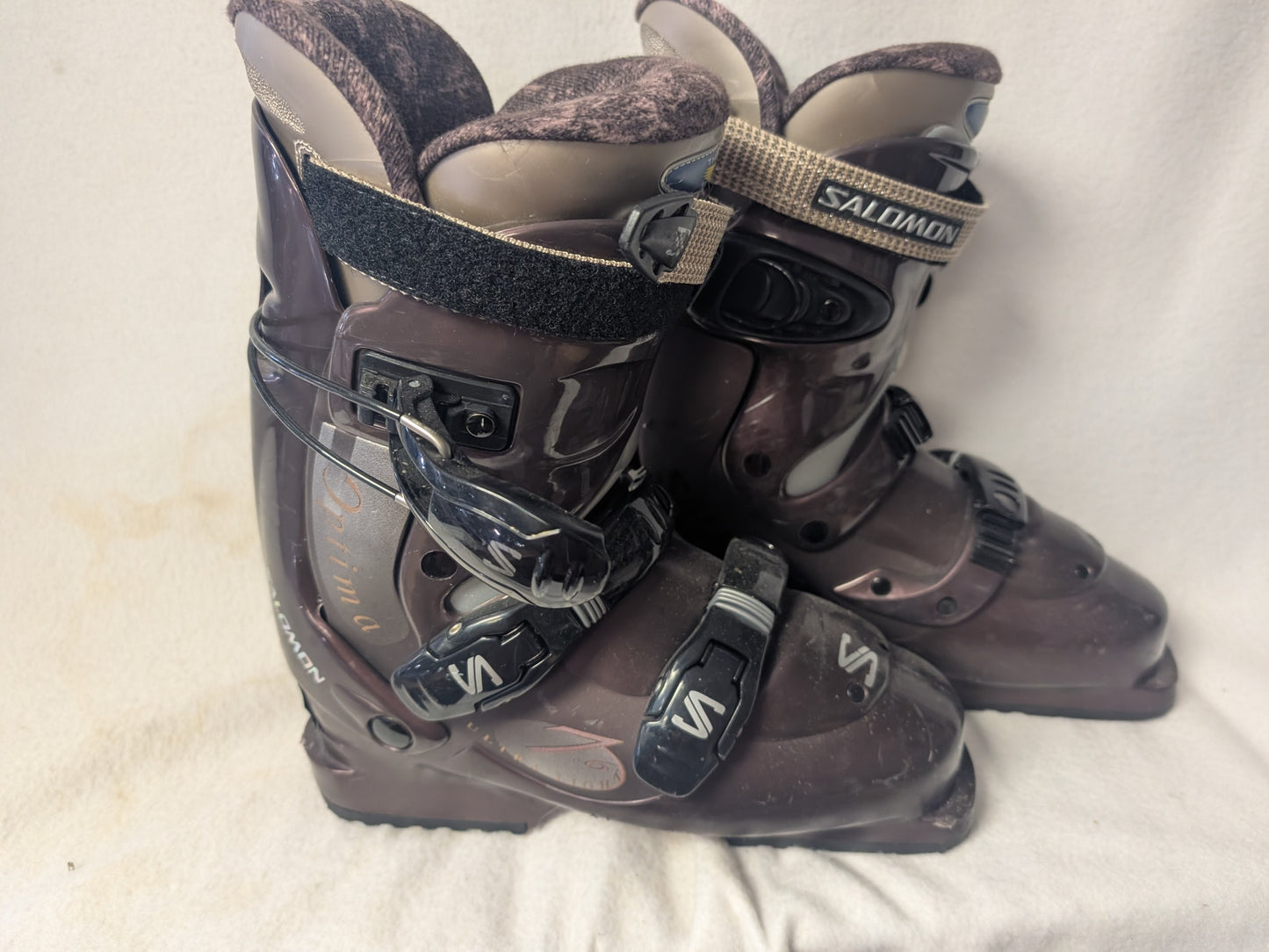 Salomon Optima 7.6 Ski Boots Size 25.5 Color Purple Condition Used UltraLite