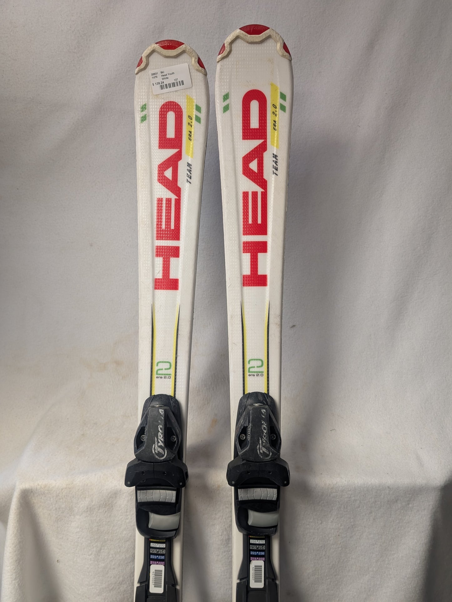 Head  Era 2.0 Supershape Team Skis w/Tyrolia SP21 Bindings Size 127 Cm White Used