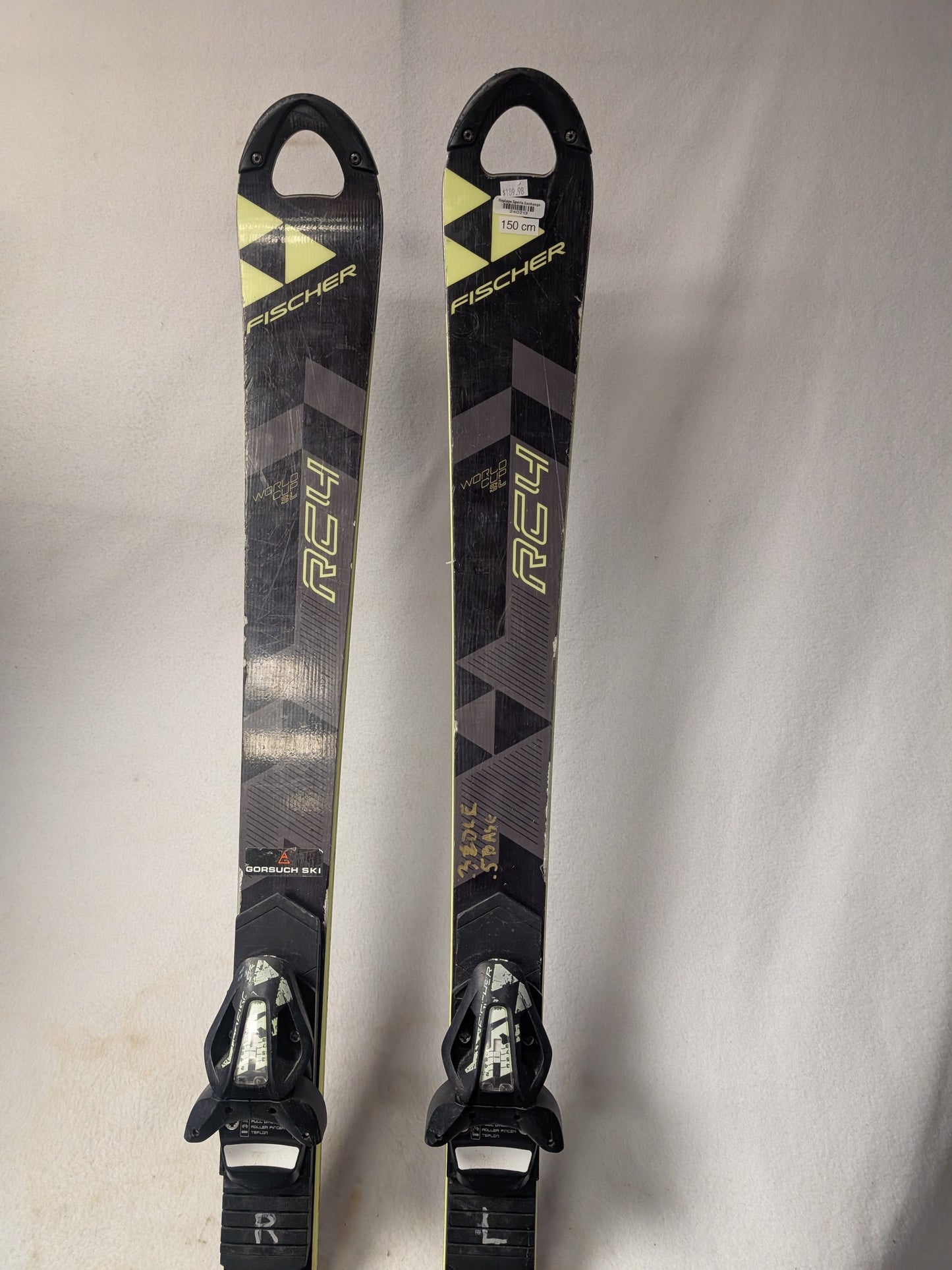 Fischer RC4 SL Skis w/Fischer Bindings Size 150 Cm Color Black Condition Used