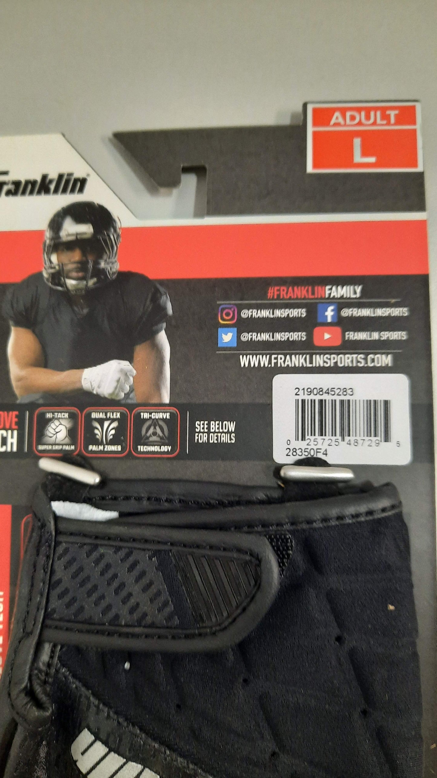 Franklin Football Gloves Hi-Tack Grip Ultra Stick Skill Positions Lg Black New