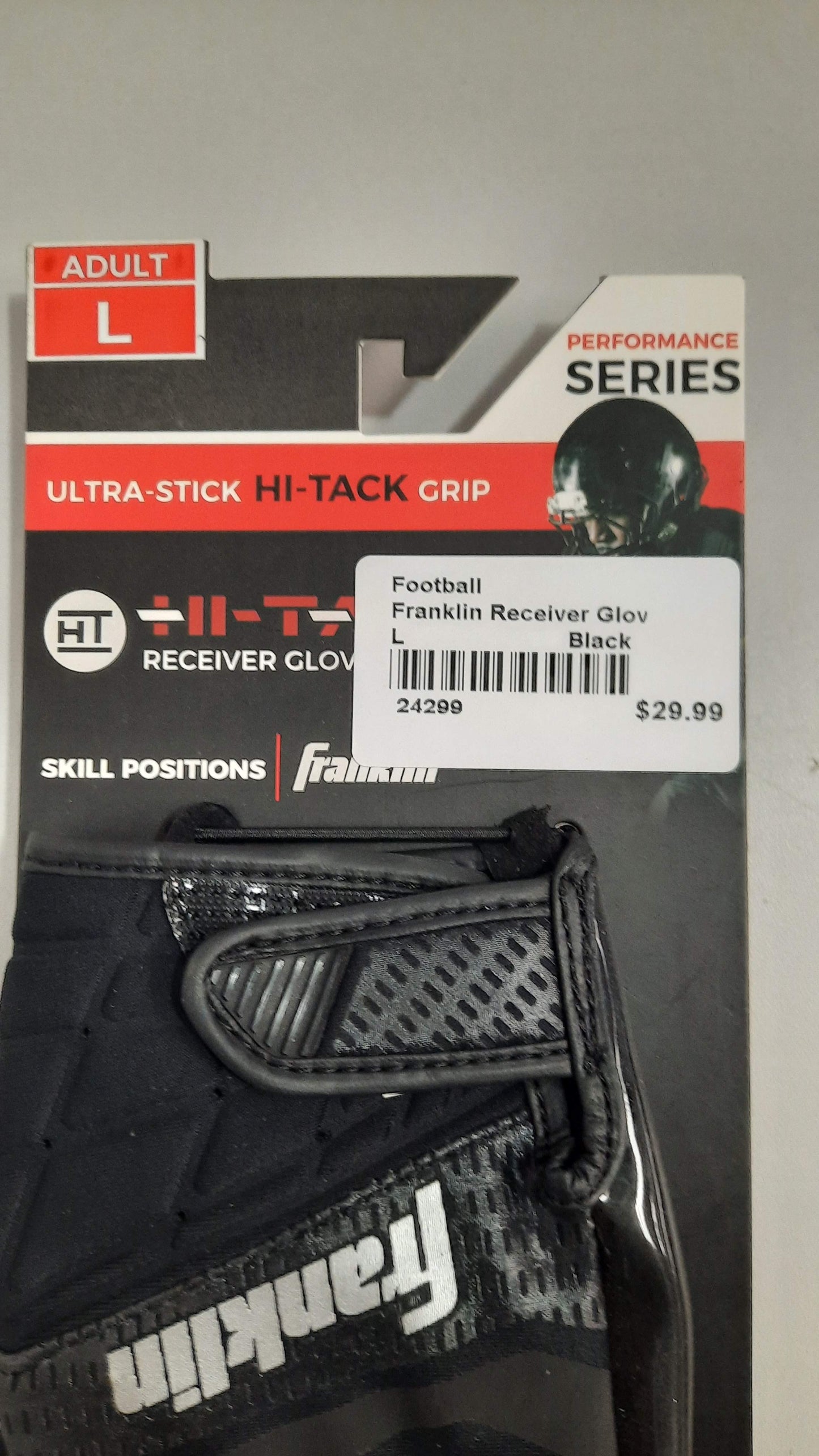 Franklin Football Gloves Hi-Tack Grip Ultra Stick Skill Positions Lg Black New