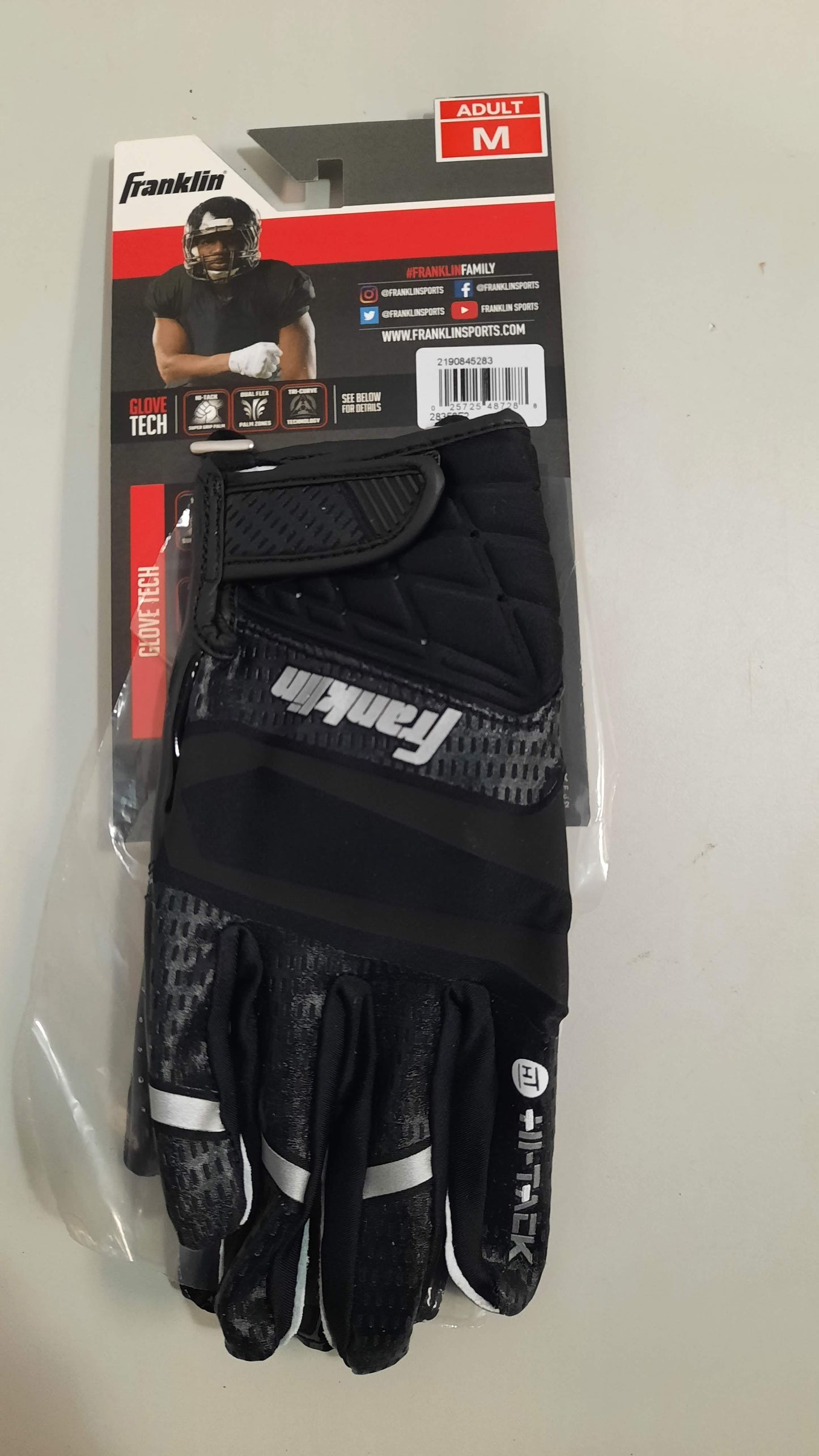 Franklin Football Gloves Hi-Tack Ultra Stick Skill Positions Size M Black New