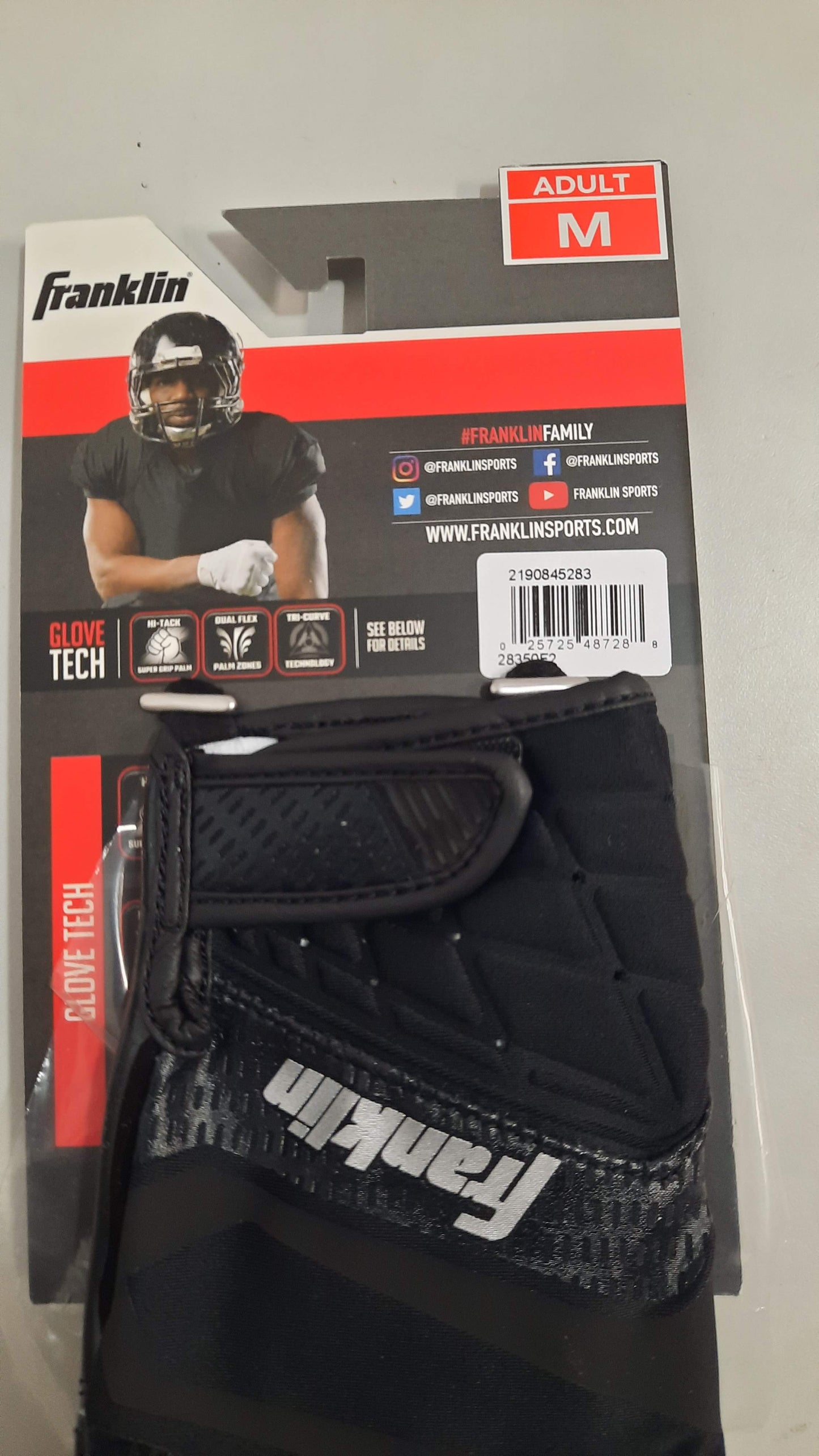 Franklin Football Gloves Hi-Tack Ultra Stick Skill Positions Size M Black New