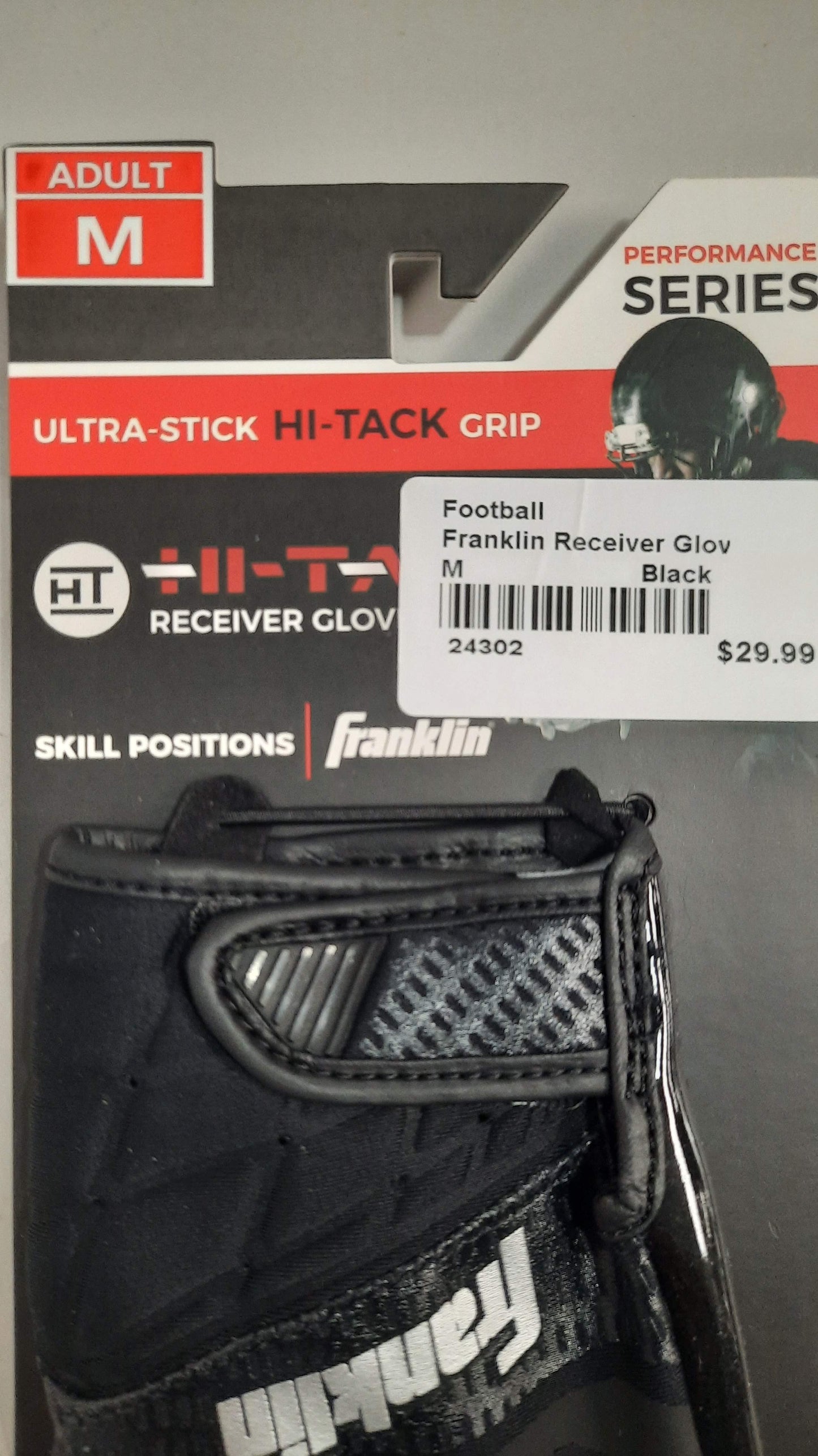 Franklin Football Gloves Hi-Tack Ultra Stick Skill Positions Size M Black New