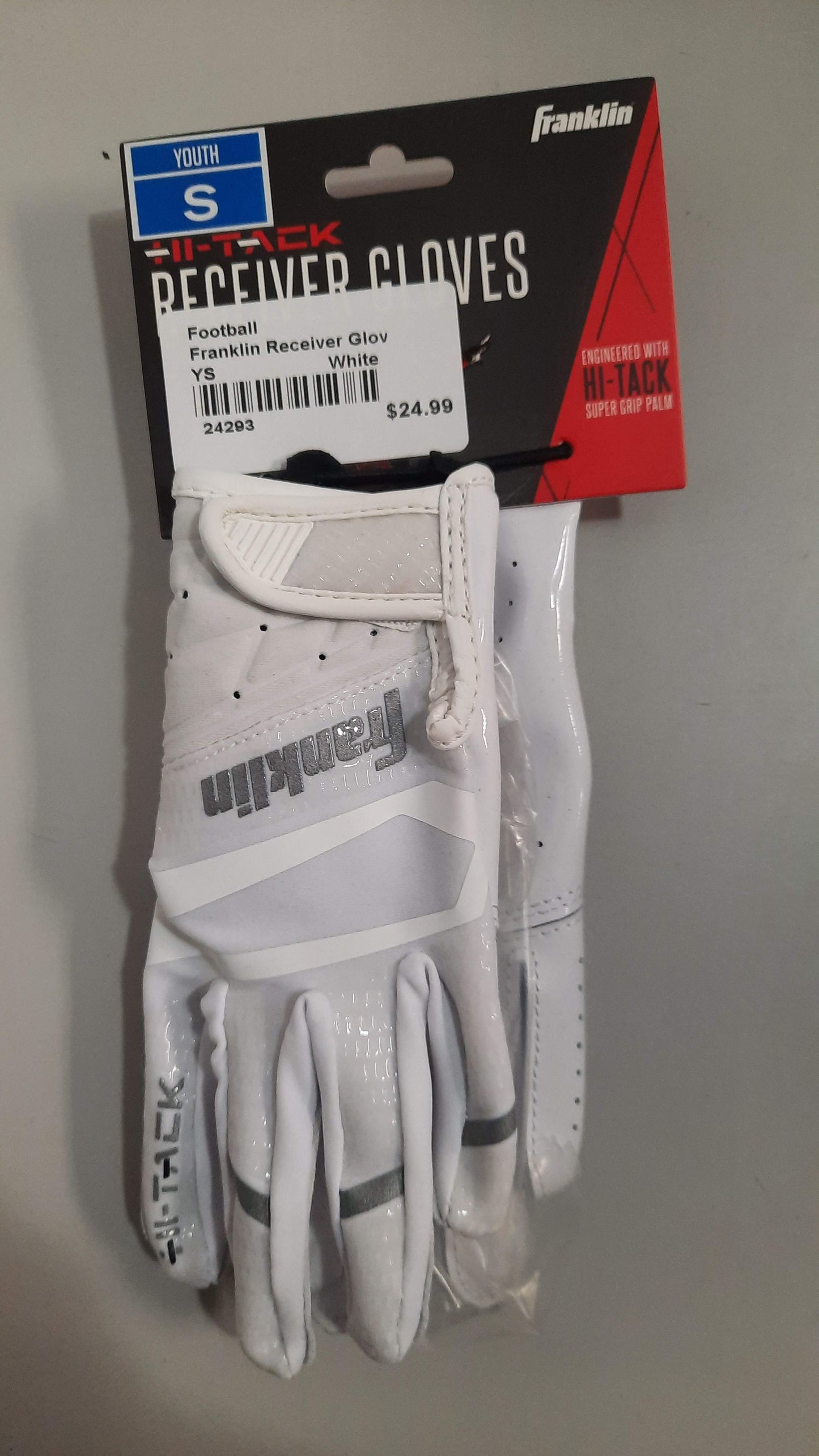 Franklin Receiver Football Gloves 1 Pair Stick Size Youth Small White New