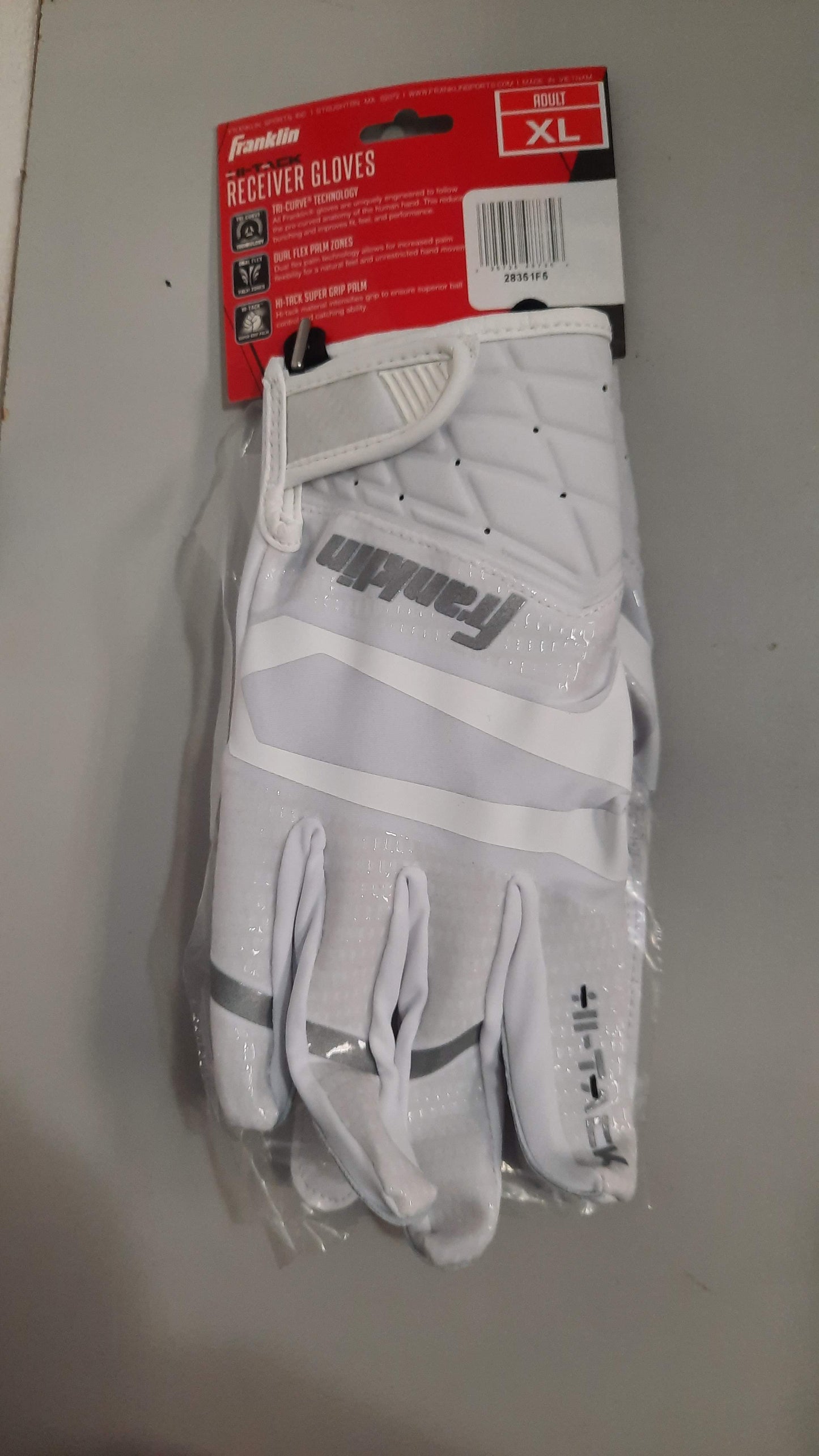 Franklin Receiver Football Gloves 1 Pair Stick Size XL White New