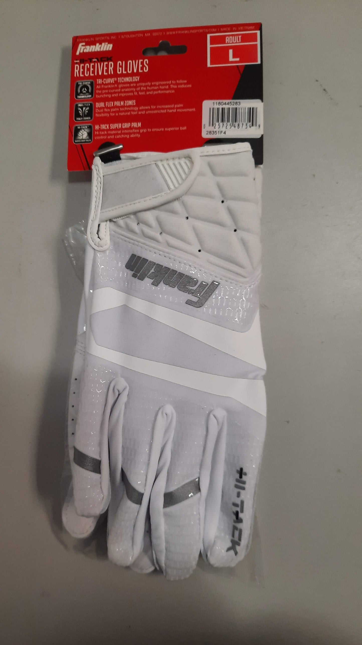 Franklin Receiver Football Gloves 1 Pair Stick Size L White New