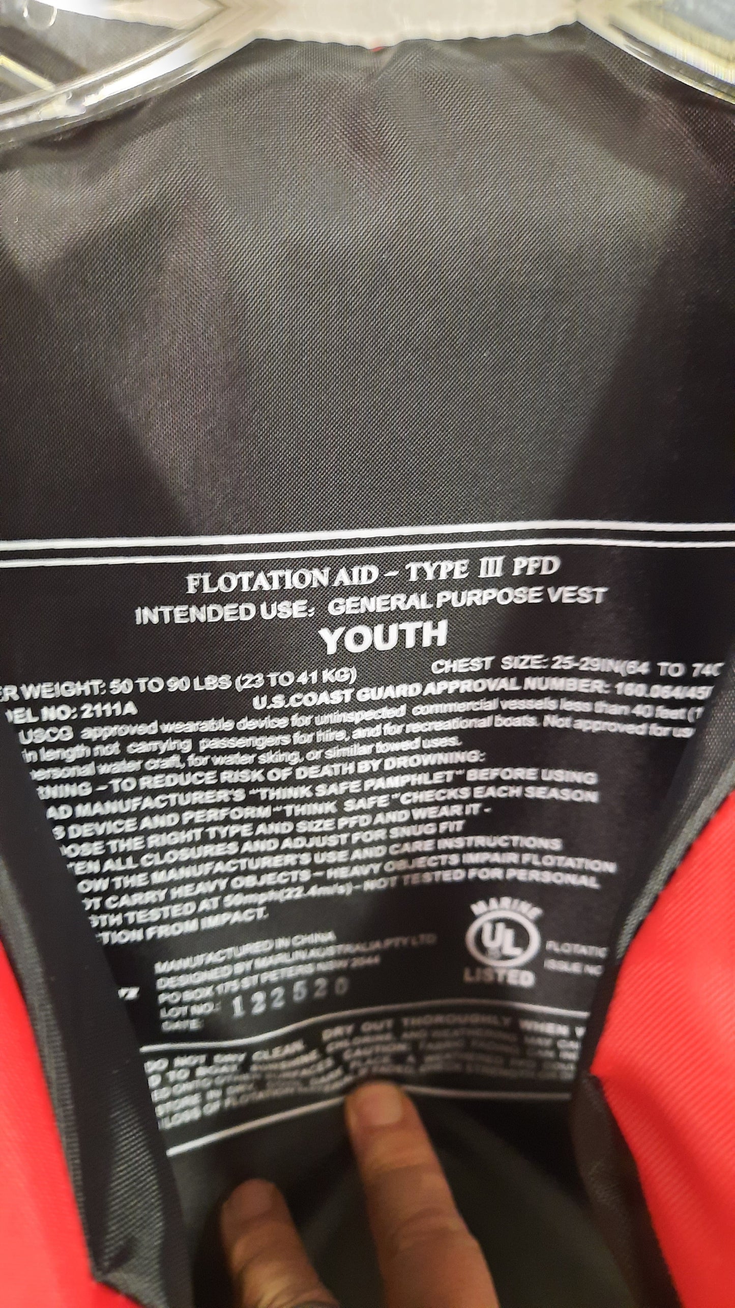 Flowt Life Vest PFD Type III Size Youth 50-90 lbs Red New