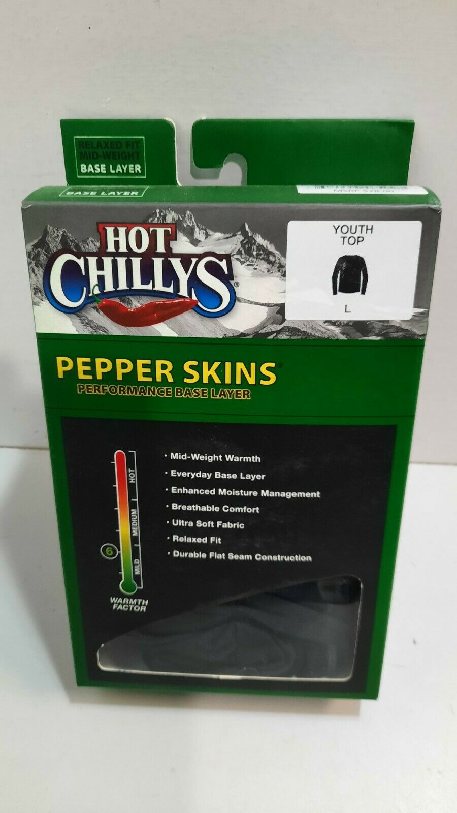 Hot Chillys Pepper Skins Base Layer Youth L Black Shirt Crew Winterwear New