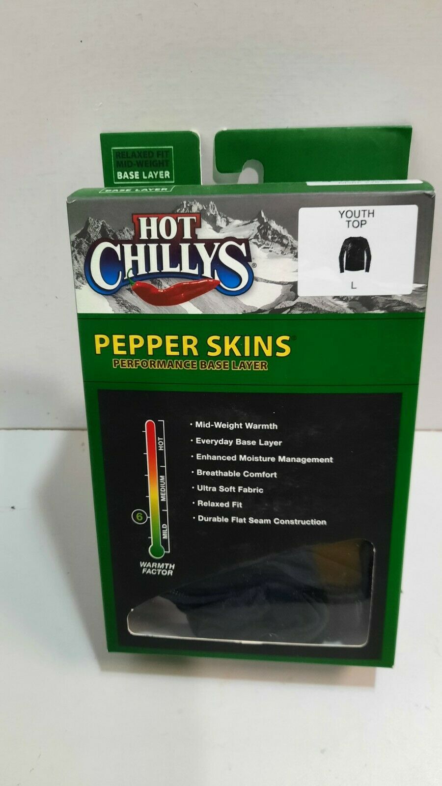 Hot Chillys Pepper Skins Base Layer Youth L Black Shirt Crew Winterwear New