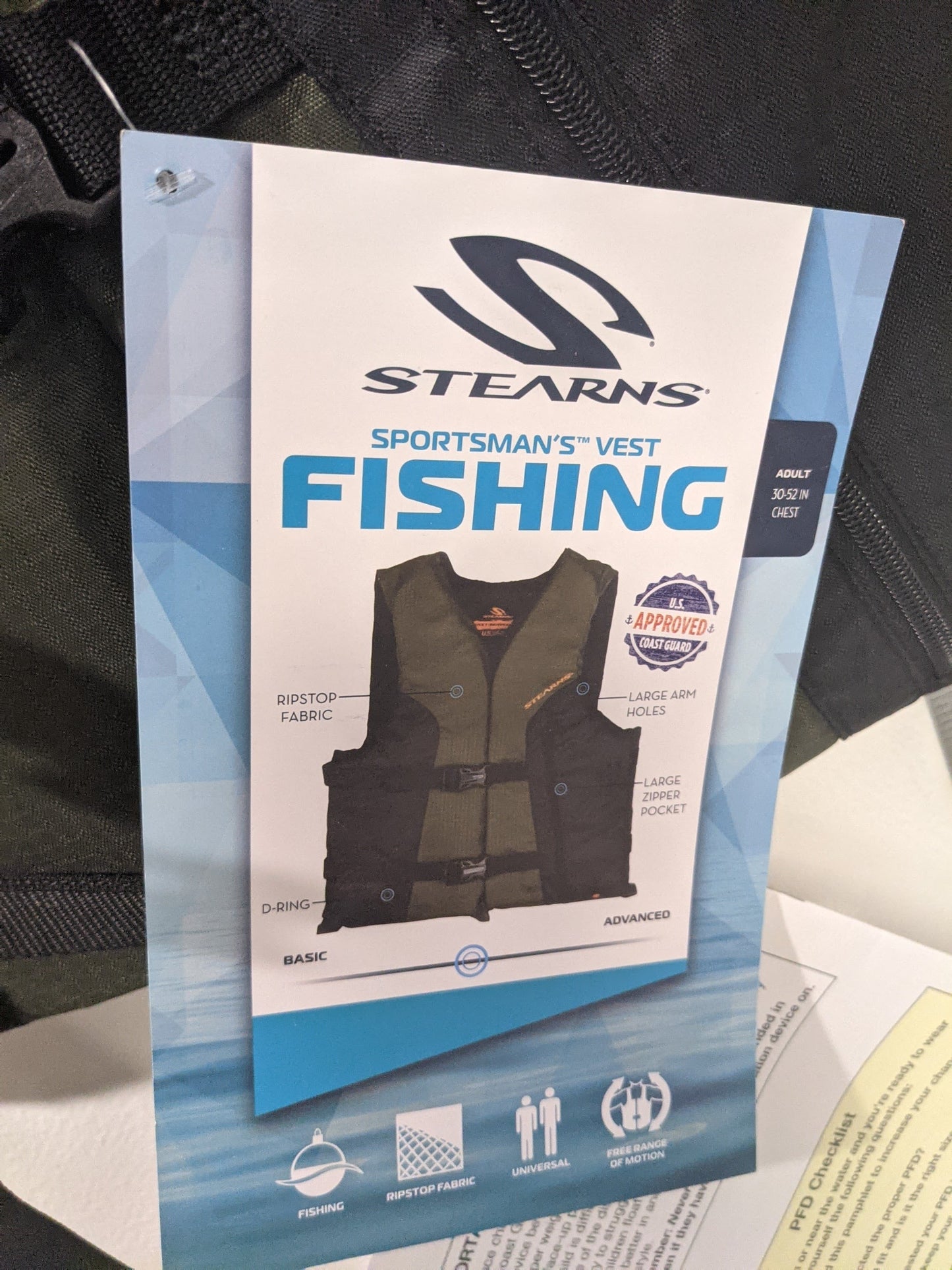 Stearns Sportsmans Live Vest PFD 30-52" NEW Fishing