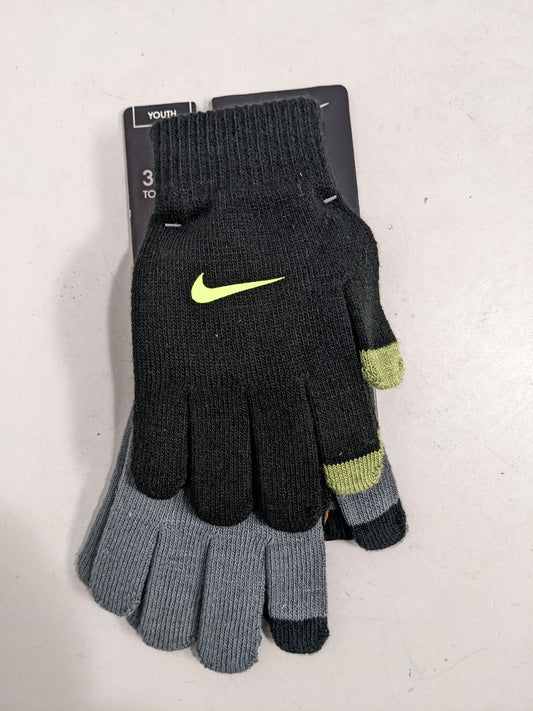 Nike 2 Pack Youth Cloth Gloves Touchscreen Finger Tips Size Youth Black NEW