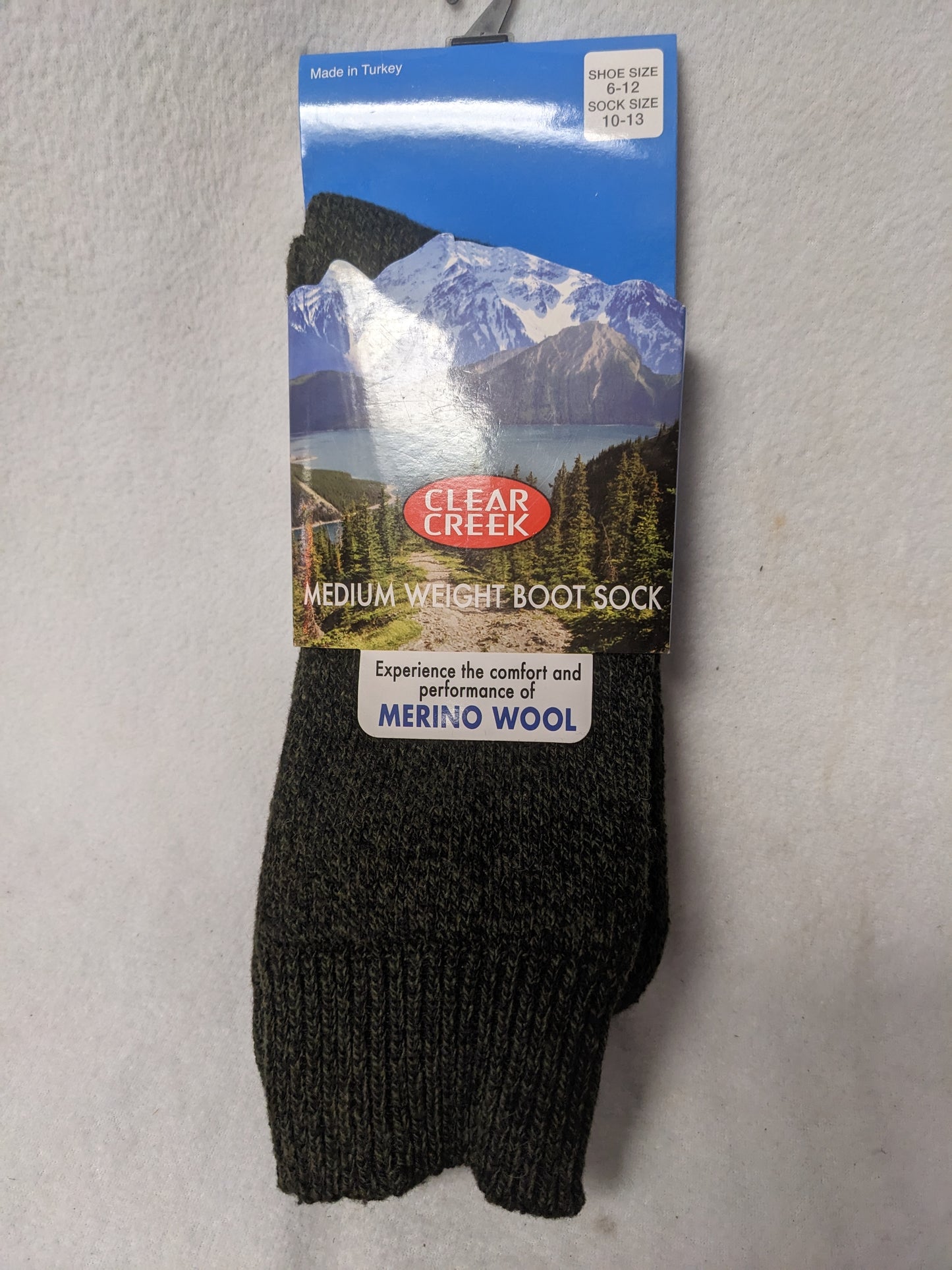 Clear Creek Merino Wool Medium Weight Boot Sock Shoe Size 6-12 New